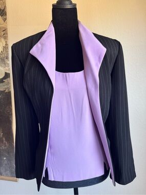 Perceptions Black Pinstripe Blazer with Lilac Interior